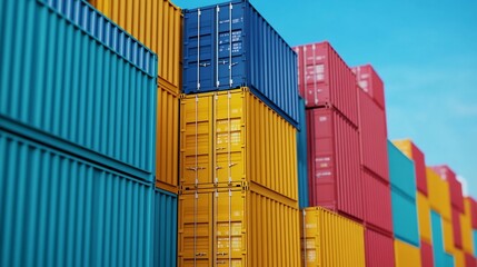 Fototapeta premium Colorful Shipping Containers in Port for Global Trade and Logistics