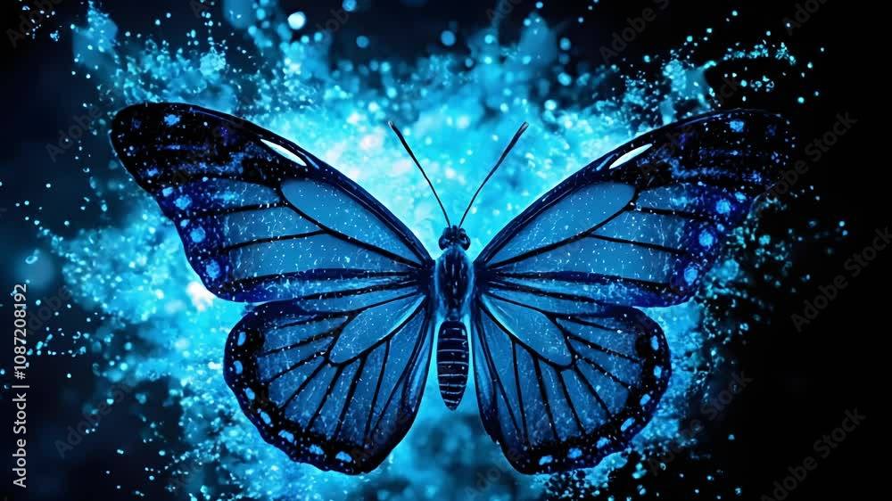 Aufkleber A Vibrant Butterfly Creating a Magical Effect Through Dissolution and Glowing Particles, Perfect for Art and Nature Projects
