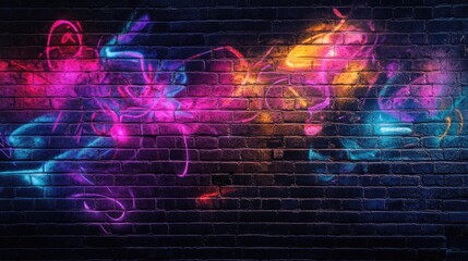 Neon Graffiti on Brick Wall