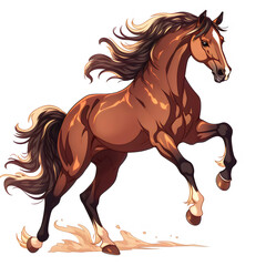Obraz premium AI Generate of Cartoon brown horse standing and running on savannah isolated by white background