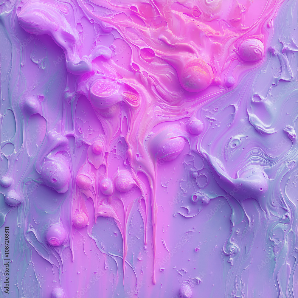 Poster Abstract composition in soft shades of pink and purple reminiscent of the flowing forms of a molten plastic surface, where wavy, layered curves create a sense of volume and add depth to the texture