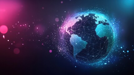 Fototapeta premium Digital Globe with Network Connections and Glowing Particles