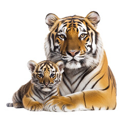 Obraz premium Tiger with its cub against transparent background for wildlife content, educational materials, or animal graphics