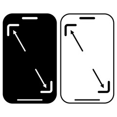 icon width diagonal dimensions of cellphone screen, icon sign symbol logo illustration, isolated on white