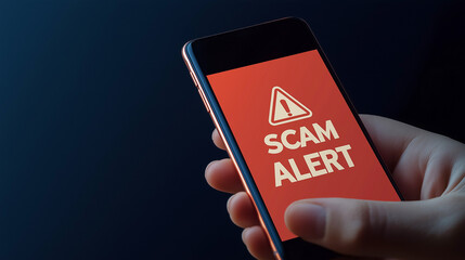Close-up of a smartphone displaying a "Scam Alert" warning message, highlighting digital security and awareness of online scams.