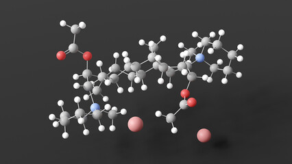 pancuronium bromide molecule 3d, molecular structure, ball and stick model, structural chemical formula neuromuscular blocker