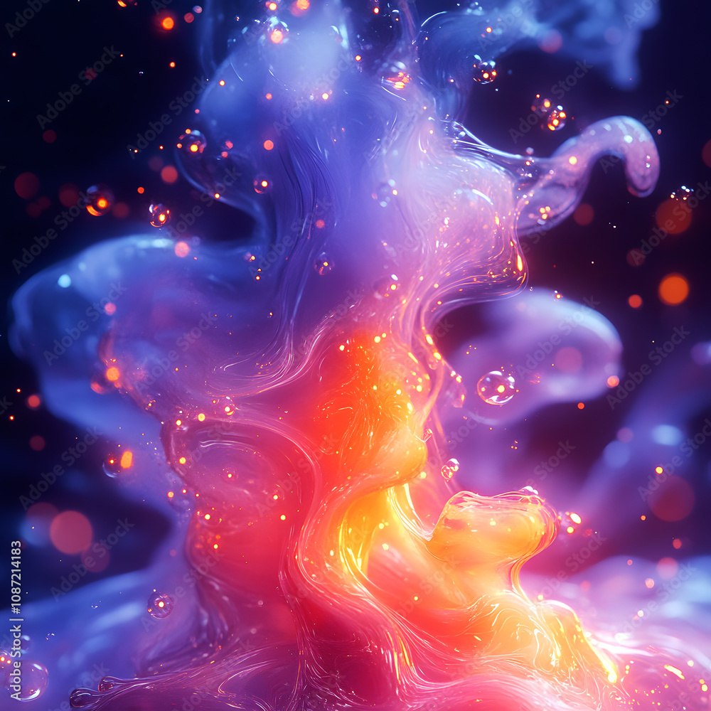 Poster abstract illustration of a splash of colored thick liquid with smooth transitions between blue and p