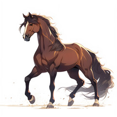  AI Generate of Cartoon brown horse standing and running on savannah isolated by white background