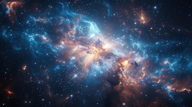 Vibrant cosmic nebula displaying colorful gas clouds and stars in the depths of space captured in stunning detail at galactic scale