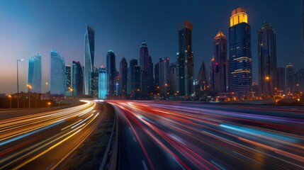 Fototapeta premium Night Cityscape with Lights Trails