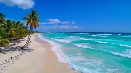 Serene Tropical Beach Oasis with Swaying Palm Trees and Turquoise Waves