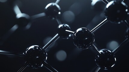 Interconnected glossy black spheres forming a molecular structure, with a high-tech feel and a dark background to emphasize the depth of the design.
