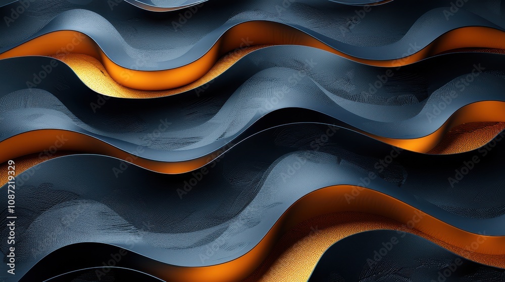 Poster abstract waves of black and orange intertwine to create a striking visual display in a sleek and mod