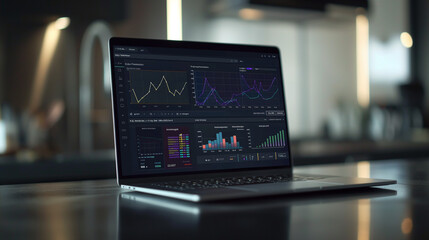Fototapeta premium A laptop screen filled with a financial performance dashboard 
