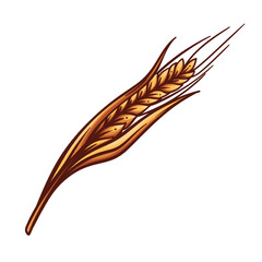 Dry ear of grains line icon. Outline hand drawn sketch of one ear with seeds, leaves and spikes, natural ripe plant of agricultural field. Farm, bakery, brewery mascot, color icon vector illustration