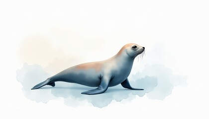Softly rendered seal illustration with watercolor effect and gentle colors
