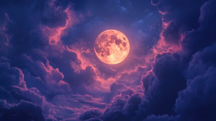Obraz premium The full moon amidst swirling clouds, casting an eerie yet beautiful glow over the night sky.