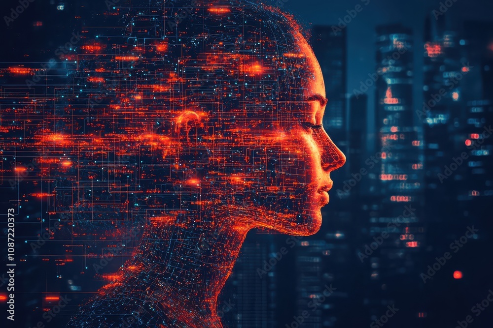 Poster mapping digital brain circuits flowing patterns in urban environments for technology exploration