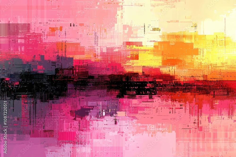 Poster exploration of digital chaos abstract pixels in a vibrant color spectrum digital art virtual space a