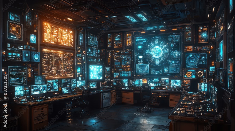 Poster revolutionizing data interaction digital fortress interior with quantum display array in a neural ne