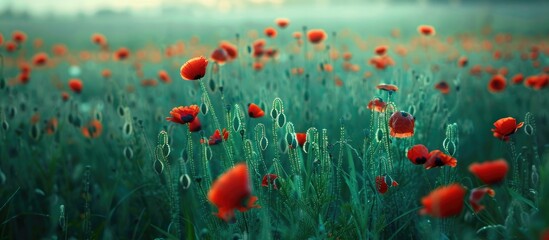 Fototapeta premium Vibrant Poppies in Lush Greenery