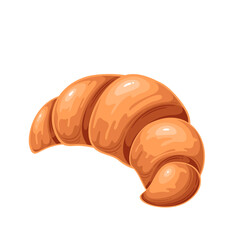 Croissant, cartoon French gourmet dessert. Baked puff pastry bun of crescent shape and crispy gold crust. French cuisine, continental breakfast food mascot, cartoon tasty croissant vector illustration