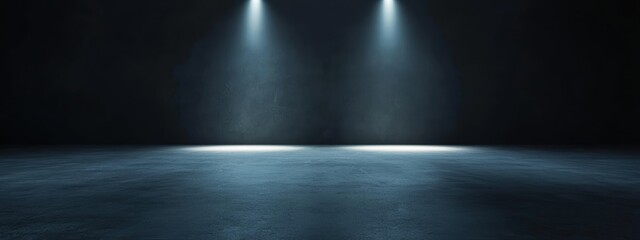 Obraz premium A striking dark minimalistic background featuring soft light effects, perfect for creative presentations, stage setups, or artistic photography. Ideal for projects needing an elegant touch.