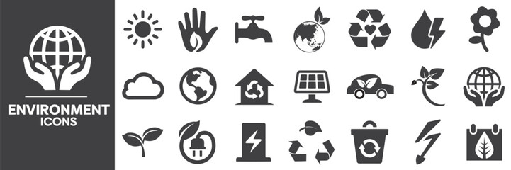 Environment Icons Set, Containing All Environment Icons Outlines, Vector Illustration Collection Editable eps10