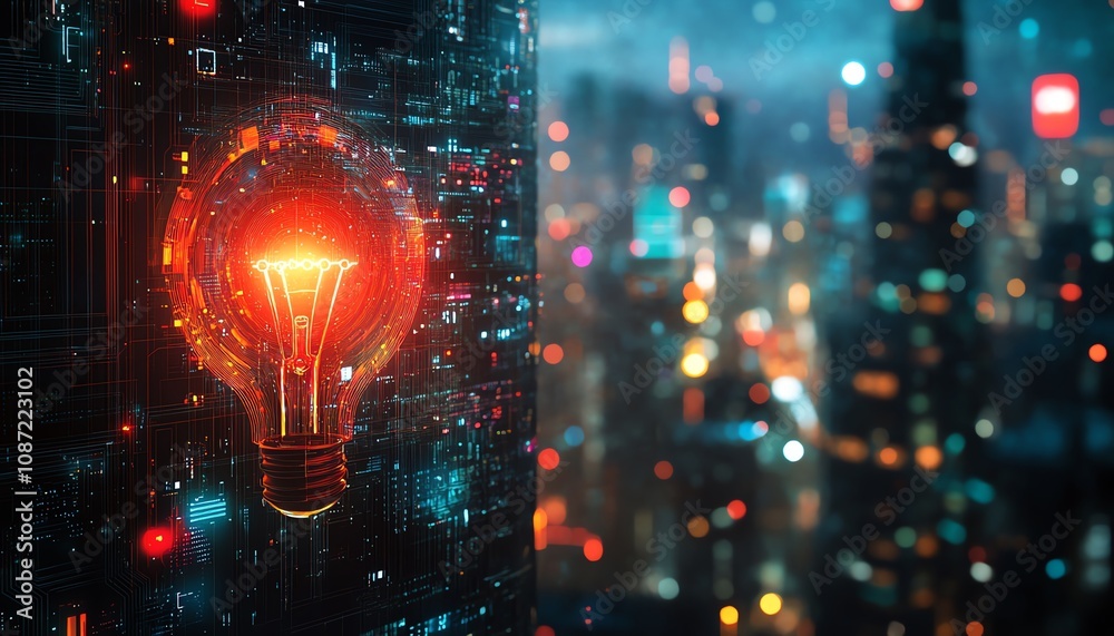 Aufkleber digital illustration of an ai system logo with a holographic light bulb and circuit patterns, set ag