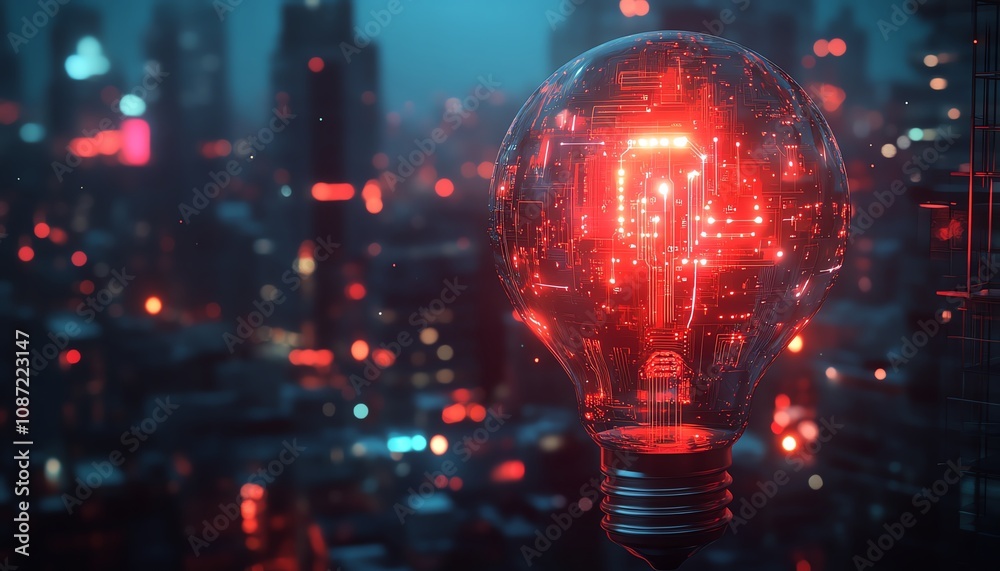 Aufkleber digital illustration of an ai system logo with a holographic light bulb and circuit patterns, set ag