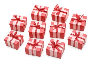 Fototapeta premium Gift box wrapped and tied with a bow There are many colors. Ready to give to someone special that was prepared On a white background that looks clean.