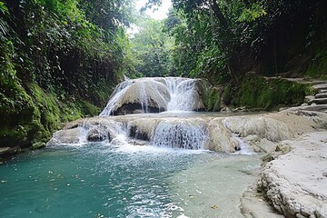 Obraz premium Serene Waterfall in a Lush Tropical Jungle