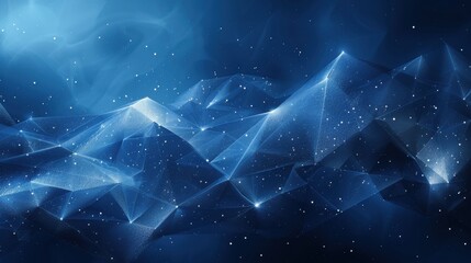 A stunning abstract representation of blue mountains under a starry night sky with a flowing wave-like texture