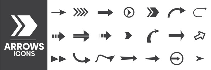Arrows Icons Set, Containing All Arrows Icons Outlines, Vector Illustration Collection Editable eps10