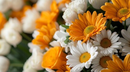 Fototapeta premium Bright and cheerful table arrangement with vibrant daisies, ideal for promotional materials and advertisements, exuding freshness and joy