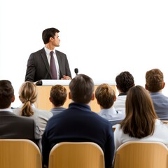 Fototapeta premium A group of employees listening to a speaker in a conference room, professional setting, isolated on white background