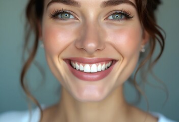 Young woman with perfect healthy pearly white teeth smile. Health, teeth whitening, dental care, dentistry, stomatology concept