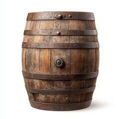 Obraz premium A vintage style fermenting barrel with wooden texture and hand-carved details, isolated on white background