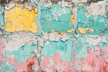Obraz premium Vibrant Textures of a Weathered Brick Wall with Peeling Paint