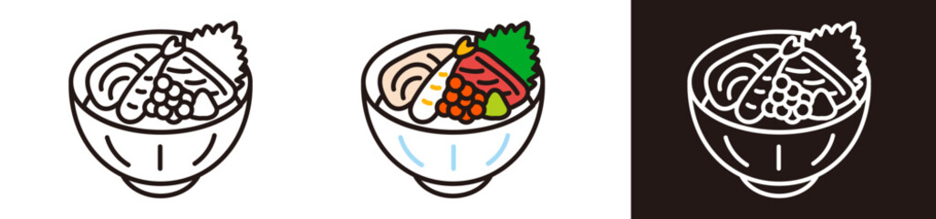 海鮮丼のアイコンイラスト。伝統的な日本食。