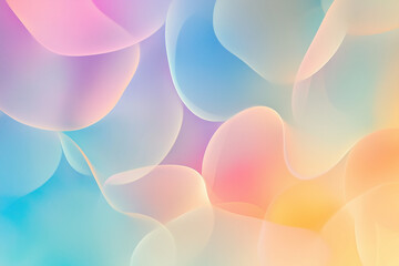 Softly glowing shapes float serenely in a dreamy landscape, blending pastel colors to evoke a sense of calm and tranquility in a soothing environment. Generative AI