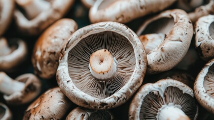 Close-up of organic button mushrooms, earthy and fresh, ideal for soups, salads,
