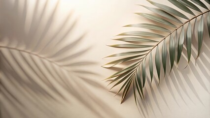 Fototapeta premium Serene Palm Frond and Shadow on Neutral Background