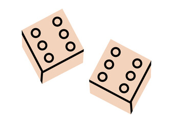 Hand drawn cute cartoon illustration of two dice showing six. Flat vector lucky sign doodle. Make a wish. Fortune in game. Gamble bet icon or sticker. Superstition symbol. Hope for the best. Isolated.
