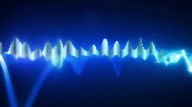 Soundwave patterns in vibrant blue, representing audio technology, frequency analysis, and modern sound design concepts.