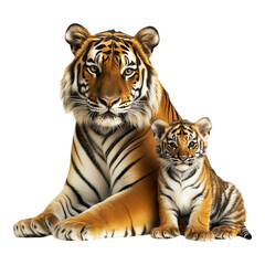 Obraz premium Tiger with its cub against transparent background for wildlife content, educational materials, or animal graphics
