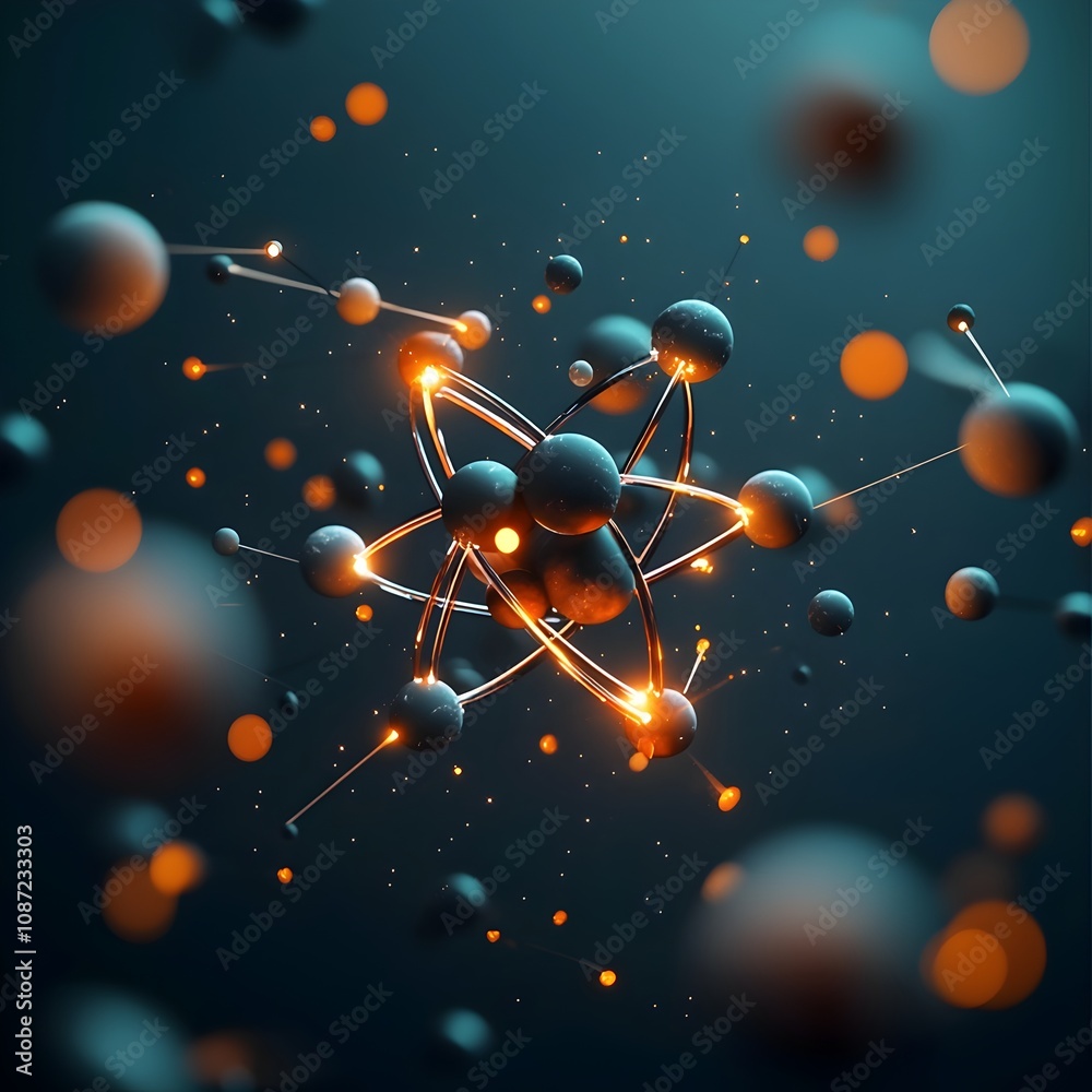 Poster mesmerizing abstract visualization of atomic and subatomic geometric structures with glowing molecul