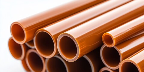 Close-up of Stacked Brown Plastic Pipes