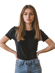 Obraz premium Confused Woman against transparent background for Problem-Solving Context