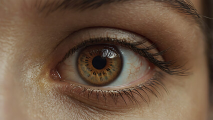 Fototapeta premium Close-Up of a Female Eye with Natural Detail and Stunning Clarity, woman eye, female beauty,